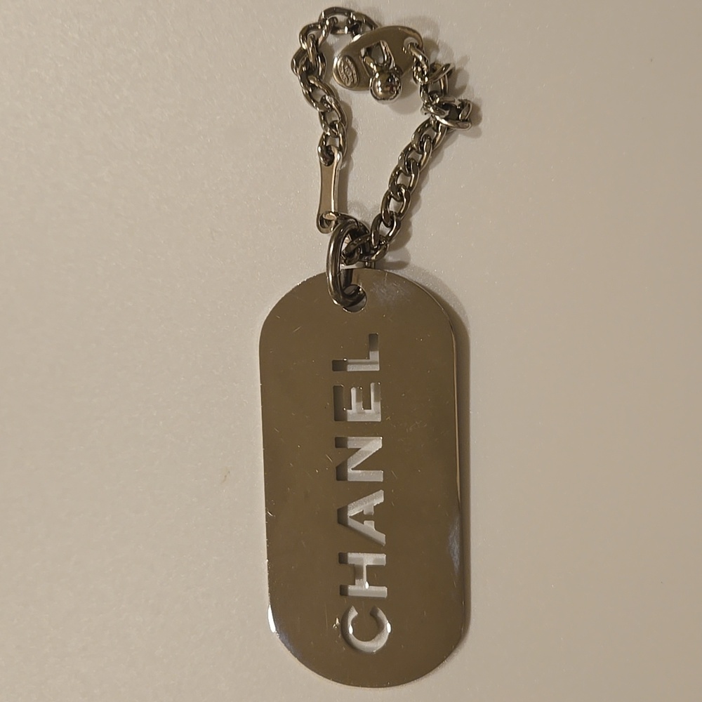 Chanel Bag Charm Dog Tag Silver